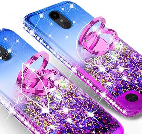 Galaxy Wireless Compatible for LG Rebel 4 LTE/Aristo 3/Zone 4/Phoenix 4/Risio 3/Aristo 2 Plus Case,Ring Liquid Glitter Phone Case Cover Kickstand Bling for Girls Women (Purple/Blue)