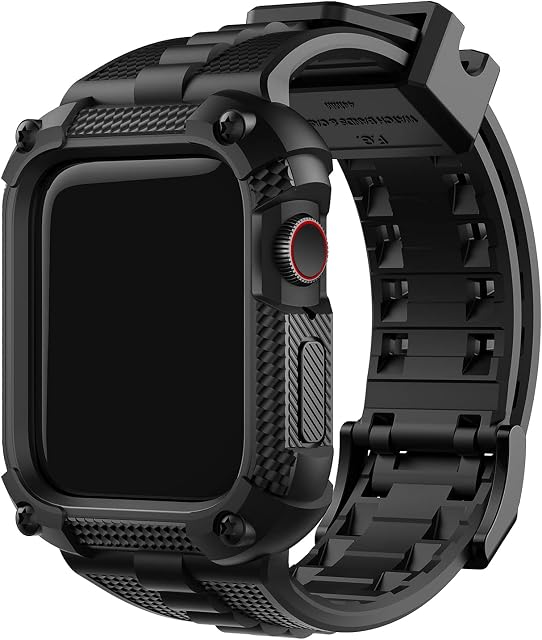 Fullmosa Compatible with Apple Watch Straps 45mm with Bumper Case, Rugged iWatch Replacement Bands with Screen Protector for Apple Watch Series 7/8, Black