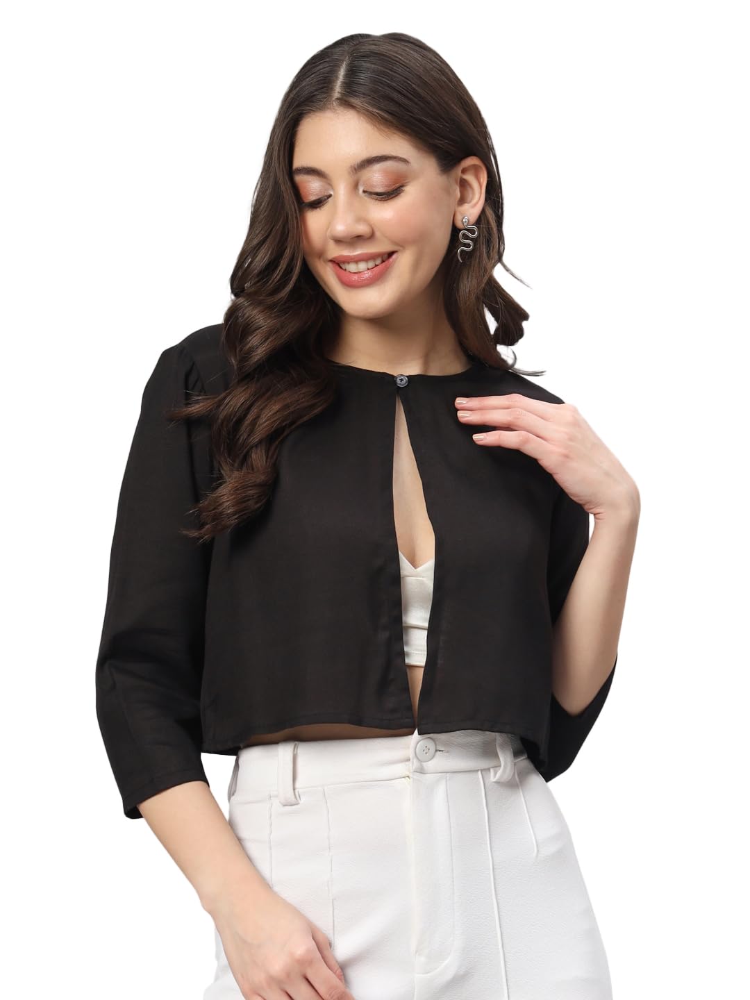 Women Black Solid Shrug-image-30