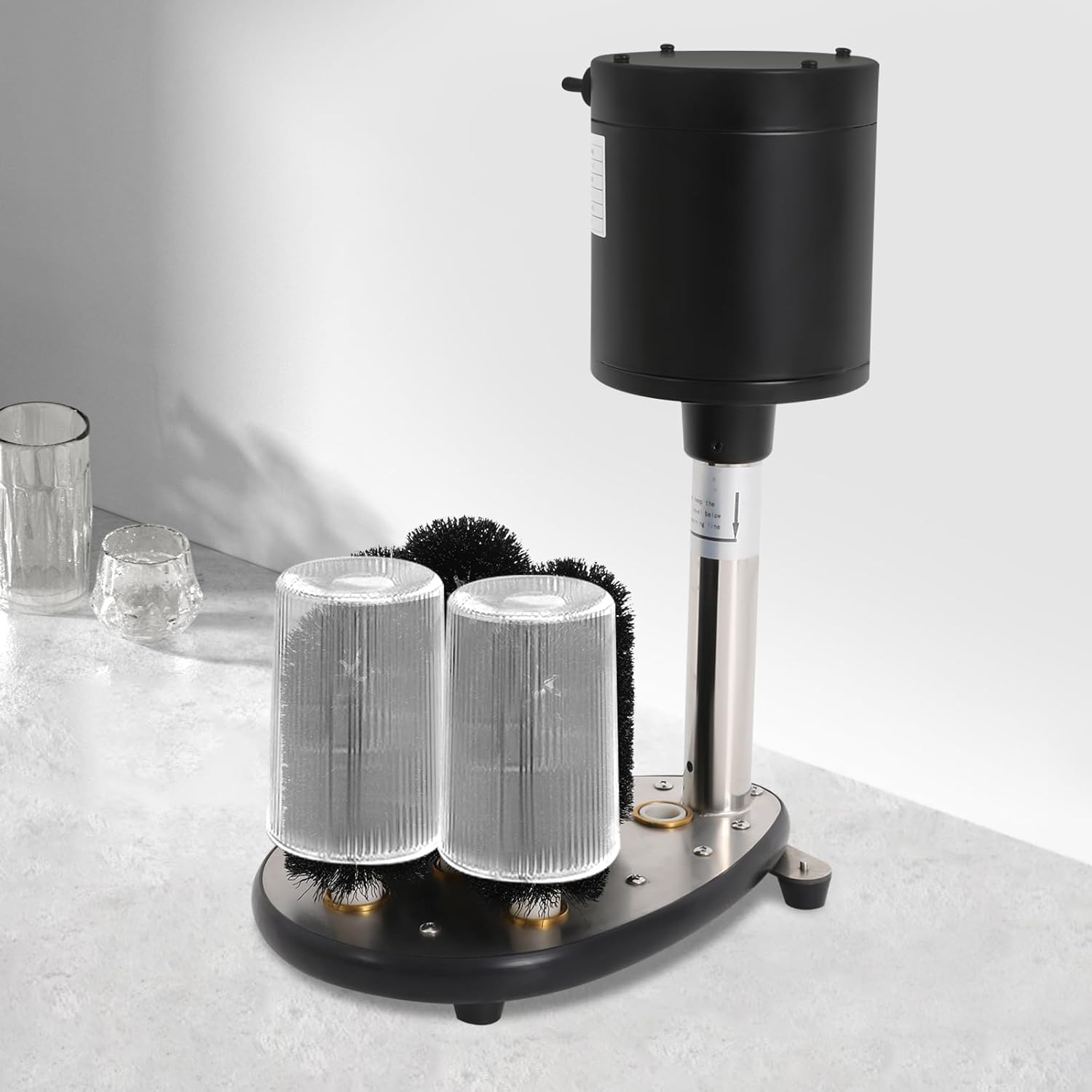 Heavy-Duty Commercial Glass Washer, 5-Brush 1/3HP Electric Wine Glass Cleaning Machine for Bar, Restaurant, Cafe - Professional Cup Washer for Beer Mugs, Red Wine Glasses, Champagne Flutes (Black)