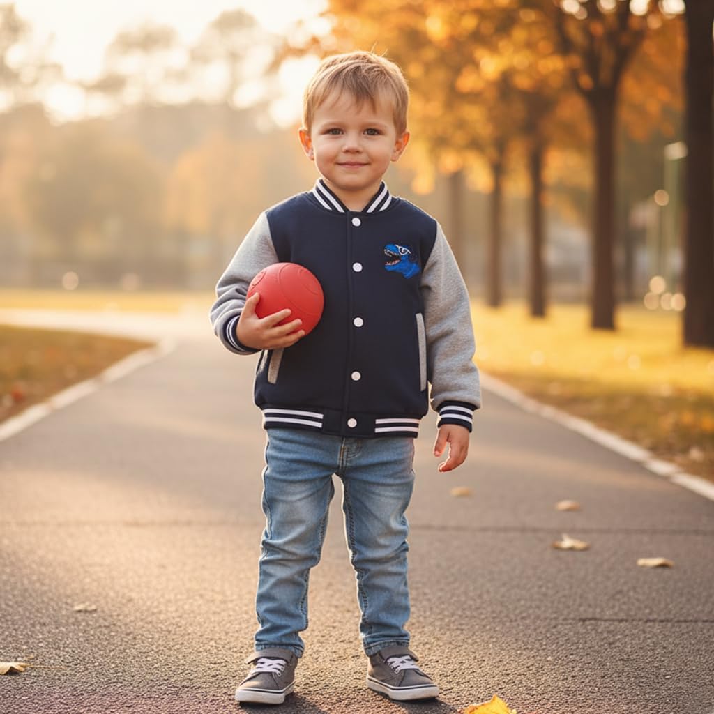 Volunboy Kids Baseball Jacket Varsity Letterman Coat Fall Winter Fleece Bomber Vintage Outerwear - Image 2