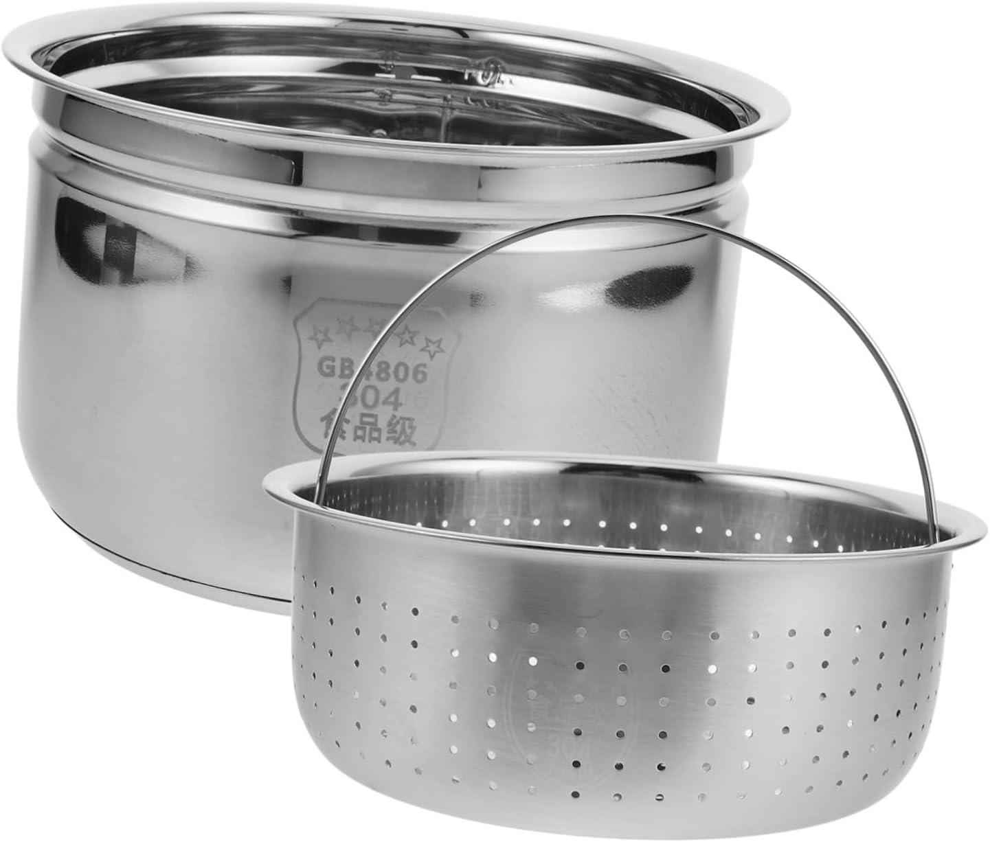 Alipis 1set Stainless Steel Inner Pot for Electric Pressure Cooker Rice Cooker Liner with Steaming Rack Convenient Draining Basket for Healthy Cooking and