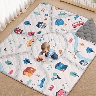 COMOMY Krabbelmatte Baby 180x200 cm, Weich Gepolsterte Spielmatte Baby Faltbar, Rutschfeste Schadstofffrei Krabbeldecke für Baby, Baby Play Mat für Laufstall (Gräulich-weiß)