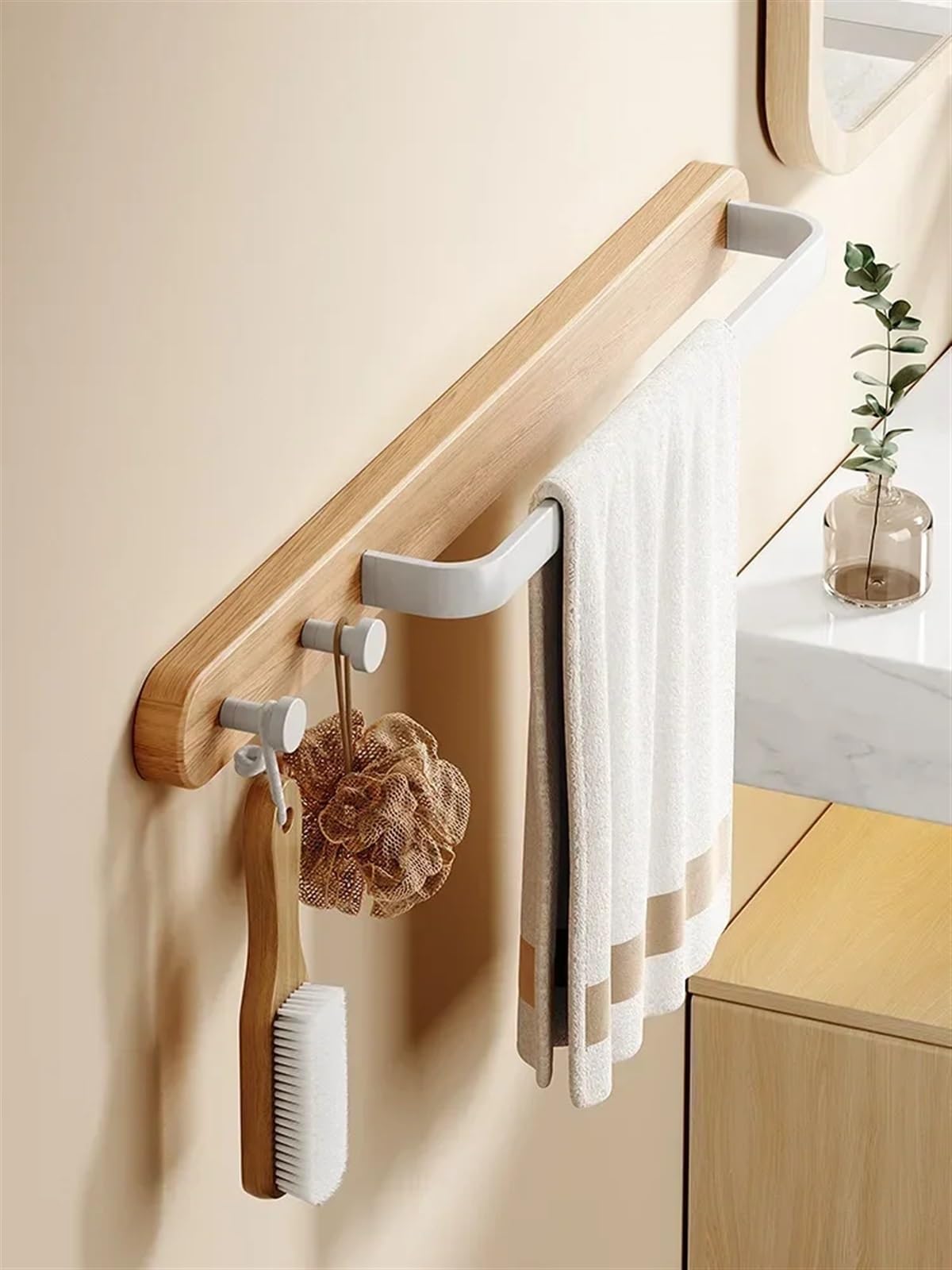 Toallero de Madera Maciza y Aluminio