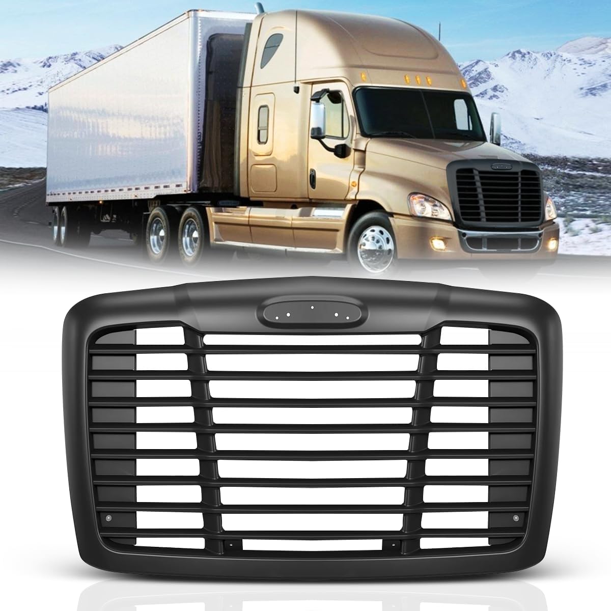 Black Front Hood Radiator Grille Without Bug Screen Compatible With 2008-2017 Freightliner CASCADIA without Bug Screen Front Grill