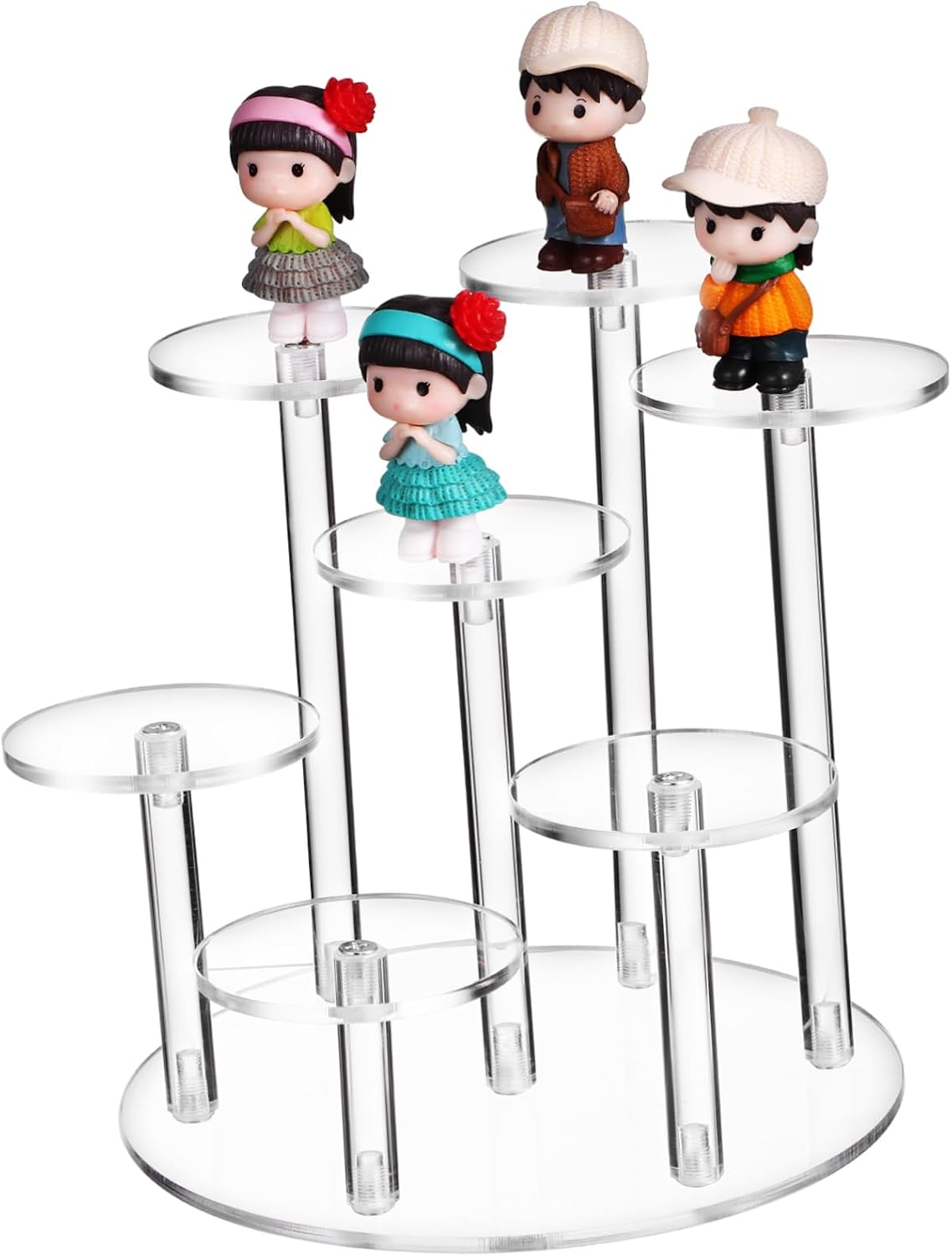 GLEAVI Round Pedestal Stand Acrylic Display Riser Multi-tier Shelf for Jewelry Display St