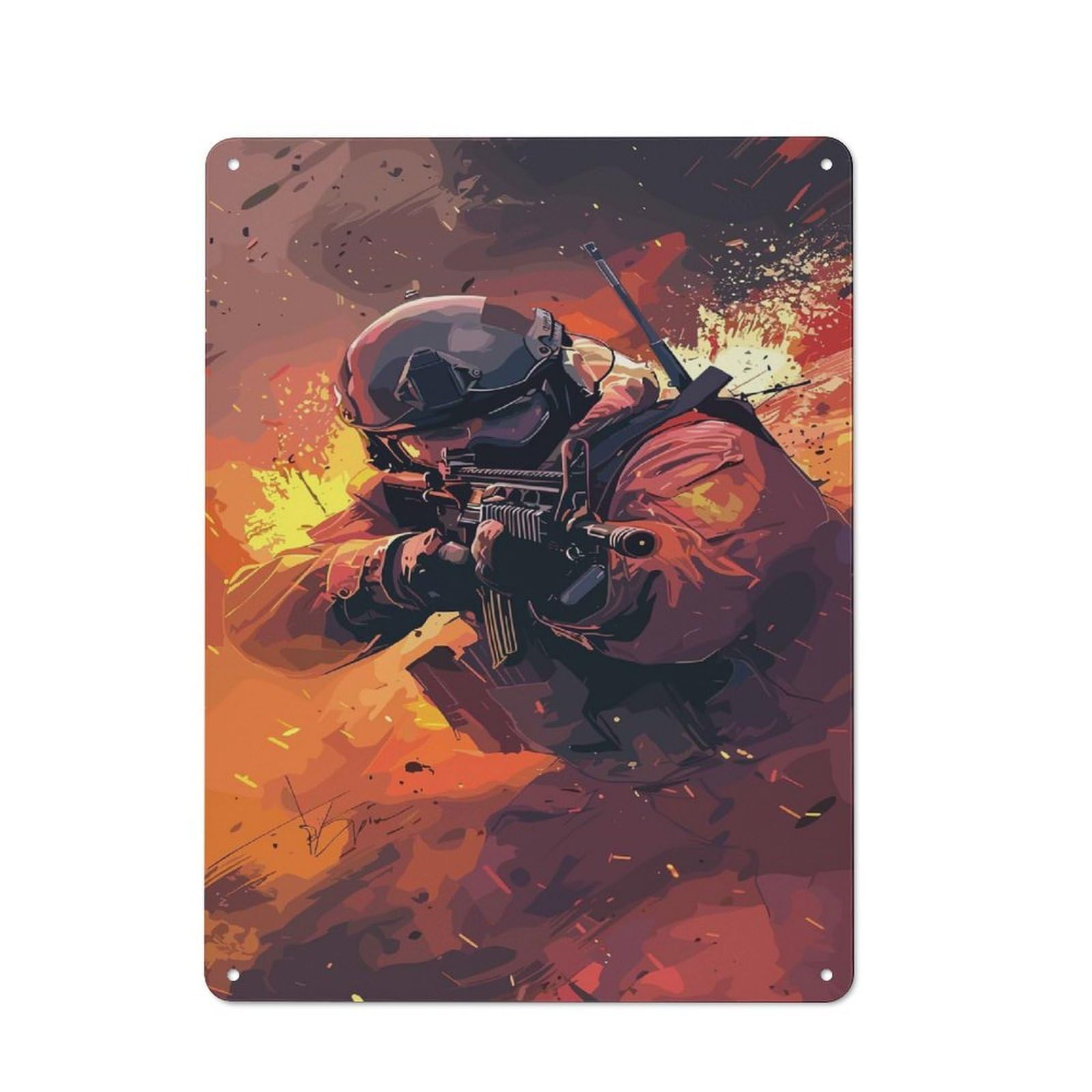 Junmoney Soldier In Action, Digital Art Vintage Tin Sign 40X30cm, Country Style Bistro Wall Plaque For Bakery, Diner, Cafe Or Family Room