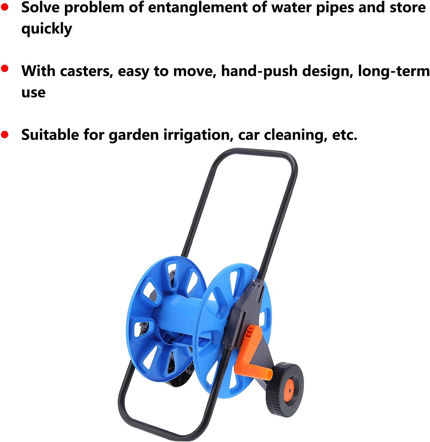 Garden Hose Reel Cart Portable HandPush Water Pipe Storage Rack for G1/2 50m Tube - Compact & - for Courtyards, Lawns, Gardens