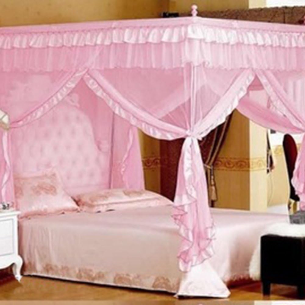 Brad Stone 4 Corner Post Bed Net Mesh Room Decoration Netting Pink Purple Bed Canopy Mosquito Net Twin Sizes Netting (Pink)