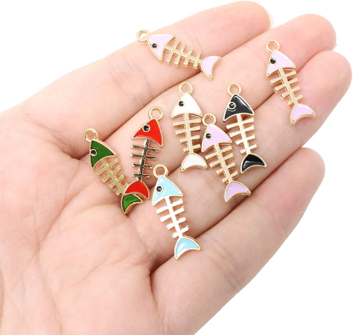 Honbay 36PCS Enamel Alloy Fish Bone Charms Pendant Fish Skeleton Pendants for Earring Necklace Bracelet Keychain Jewelry Craft Making (6 Color) - Image 4