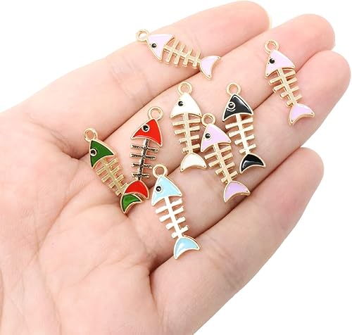 Miniatura 4 de Honbay 36 dijes de aleación esmaltada de hueso de pez colgantes de esqueleto de pescado para aretes collares pulseras llaveros fabricación de joyas