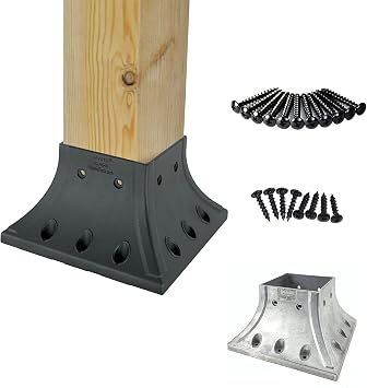 Myard 4x4 Actual 3.5x3.5 Inches Aluminum Deck Post Base Furniture Cover Flange with Screws for Decking Patio Railing Handrail Fence Anchor Qty 1, Black