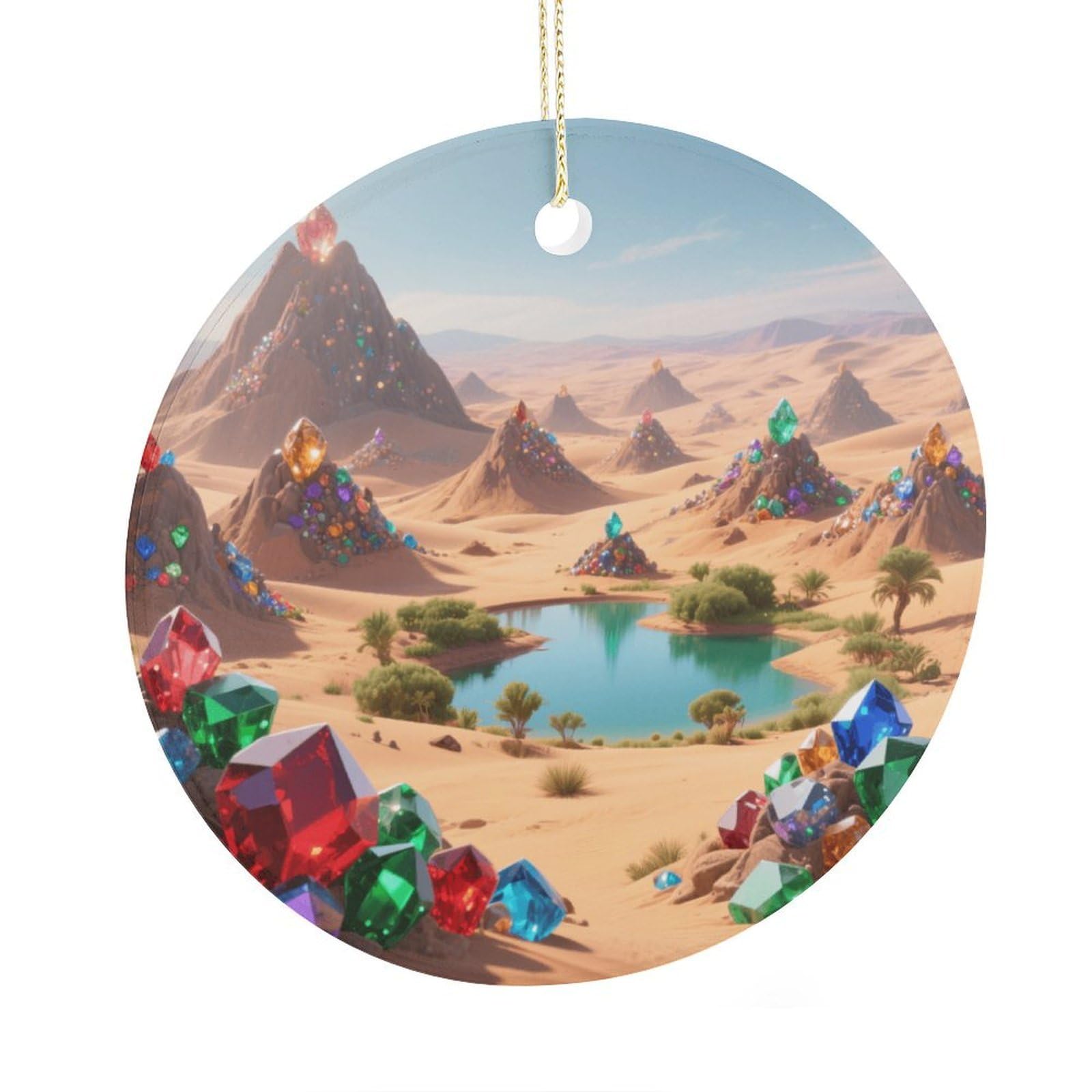 Fekiloot Style Jewel Fantasy Desert Christmas Ornaments 2.9 Inch Round Ceramic Ornament Keepsake Thank You Gifts For Office, Room, Home - Holiday Present Ideas