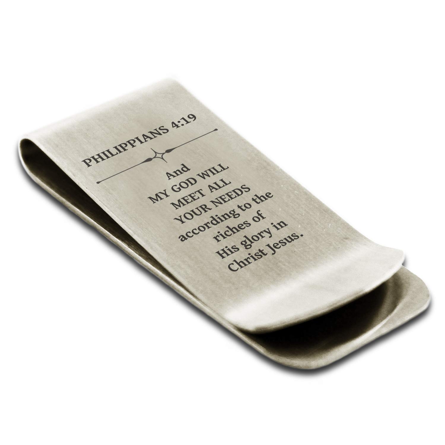 Tioneer Stainless Steel God Provides Philippians 4:19 Money Clip Credit Card Holder
