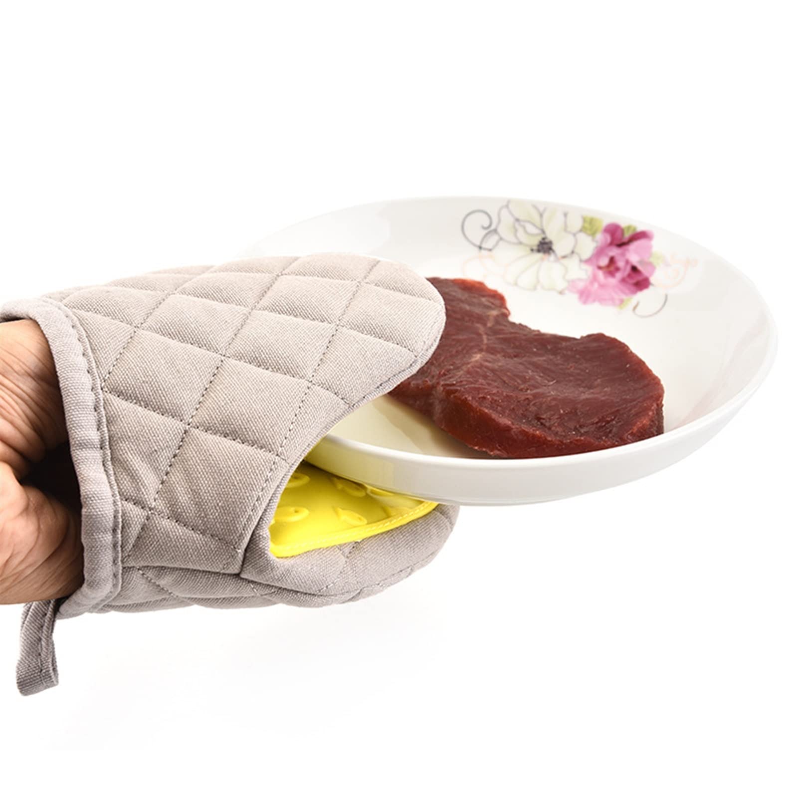 de Cuisine en Coton et Silicone, résistant à la Chaleur, Isolant, for Micro-Ondes, avec Pince à Main, for la Cuisson(Giallo)