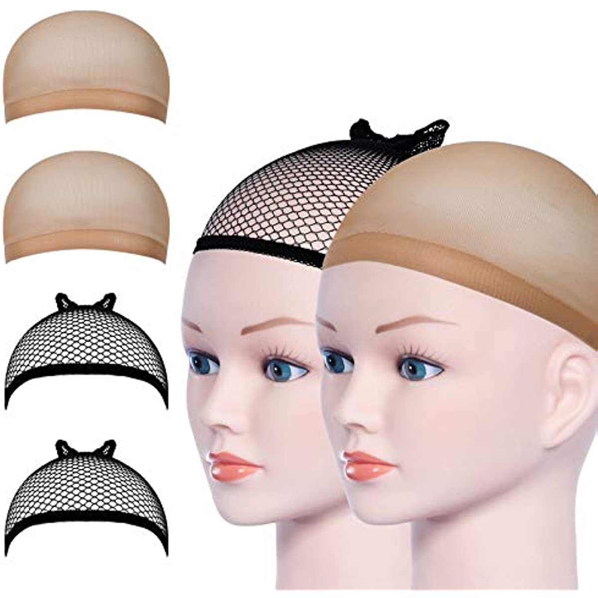 XBLDS Wig Caps, 4 Pcs Stretchy Nylon Wig Cap, Close End Stocking Wigs Cup, Brown Unisex Wig Stocking Cap Hair Cup for Women Men