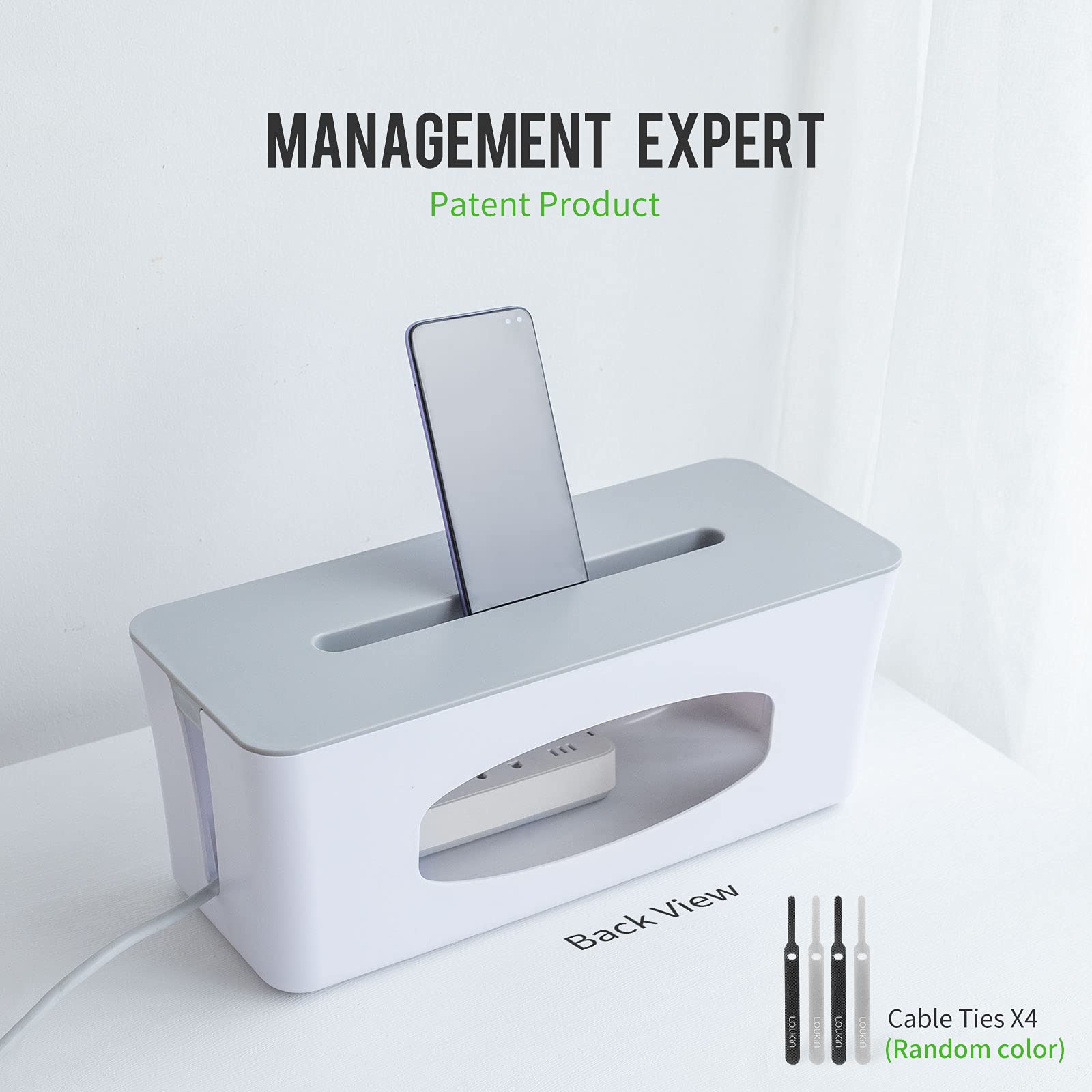 LOUKIN Cable Management Box, Power Strip Cover with Phone Stand, Cable Box to Cover and Conceal Surge Protector, Cord Organizer Box for Desktop, Office and Home Kitchen (15.7" x 6.5" x 6.1")