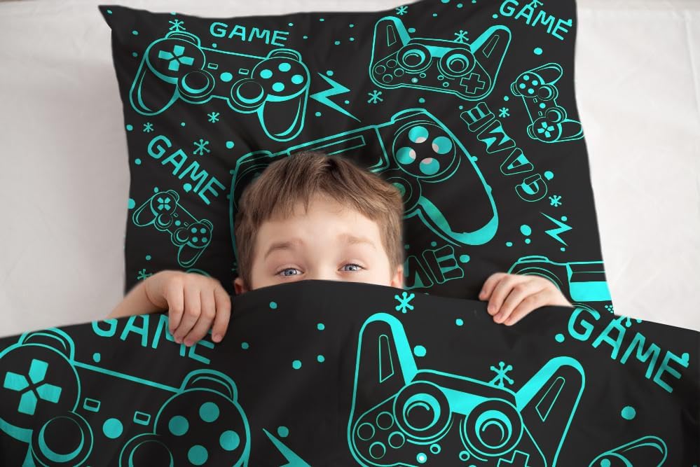 Sunnycitron Black Green Gamepad Gamer Comforter Set for Boys Gaming Bedding Set Teens Game Room Decor Twin (1 Comforter + 2 Pillowcase) - Image 3