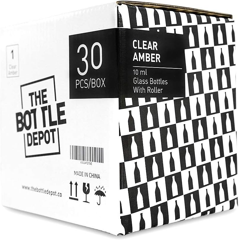 7 Colors Available - The Bottle Depot Bulk 30 Pack 10 ml Amber Glass Bottles With Roller Balls; Wholesale Quantity for Essential Oils, Serums with Pretty Amber Finish to Protect and Preserve Quality