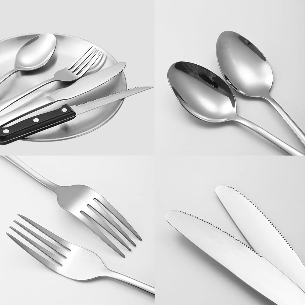 Camping Geschirr 2/4 Personen, 11/21PCS Camping Zubehör Camping Besteck Set Edelstahl Picknick Zubehör mit Flaschenöffner, Steakmesser, Löffel Gabel Messer Teller für Camping/Grillen/Wandern