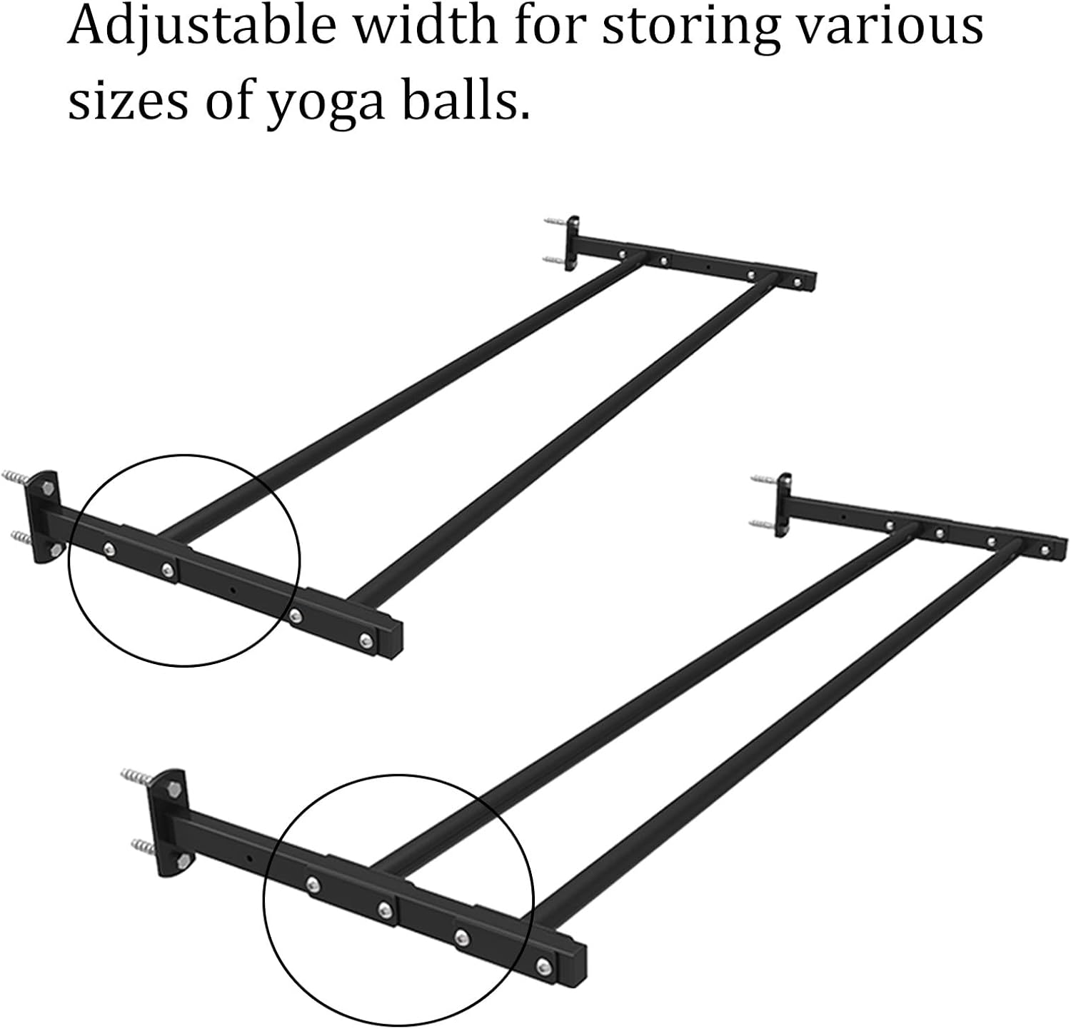 TUJOBA Yoga Ball Holder Stand Wall Mount, Adjustable Width Extra-Long Exercise Ball Rack, Gym Equipment Storage for Fitness Ball/Medicine Ball (Size : L-124cm(48 7/8"))