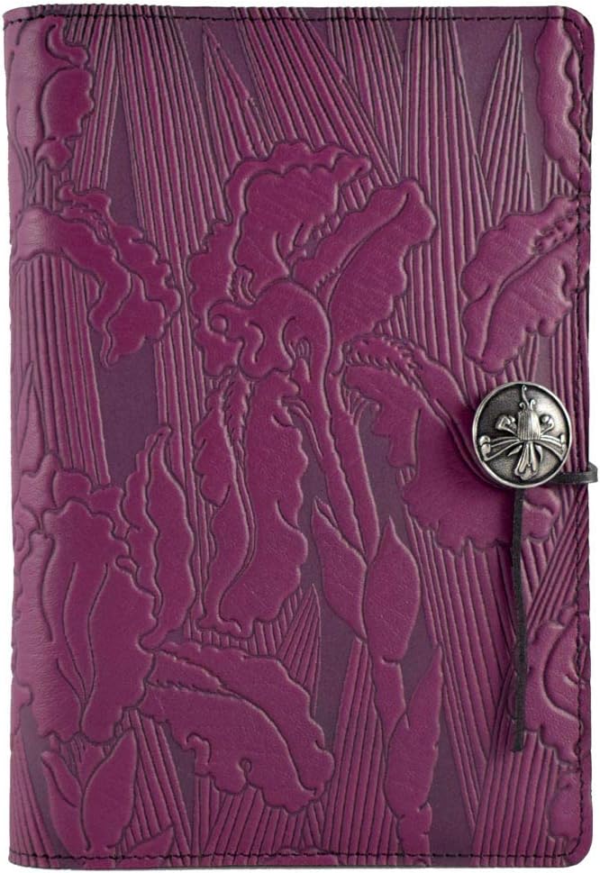 Modern Artisans Purple Iris Flower American-Made Embossed Leather Writing Journal Cover, 6 x 9-inch + Refillable A5 Hardbound Insert Book