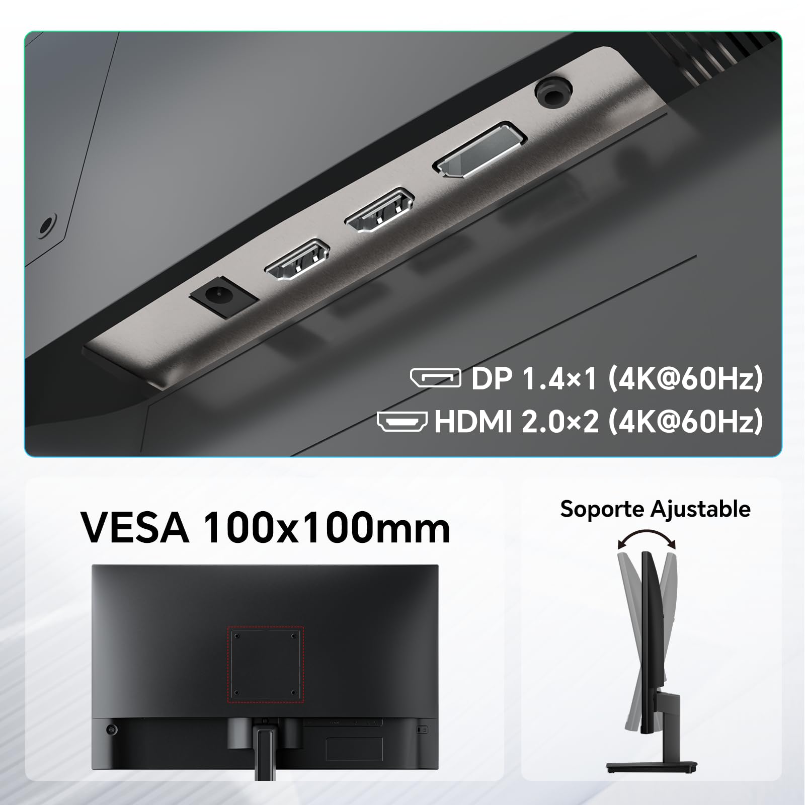 KTC Monitor 4K de 27 Pulgadas | UHD@60Hz | 1,07 Mil Millones de Colores, 133% sRGB, 100% DCI-P3, ΔE＜2 | Brillo 400 CD/㎡, HDR400 | VESA | Hardware Anti-Luz Azul | 2 x HDMI 2.0, 1 x DP 1.4 | H27P27
