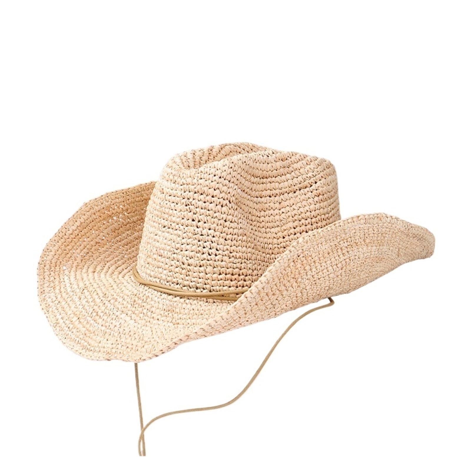 Sombrero de playa ajustable de paja de rafia de ganchillo hecho a mano
