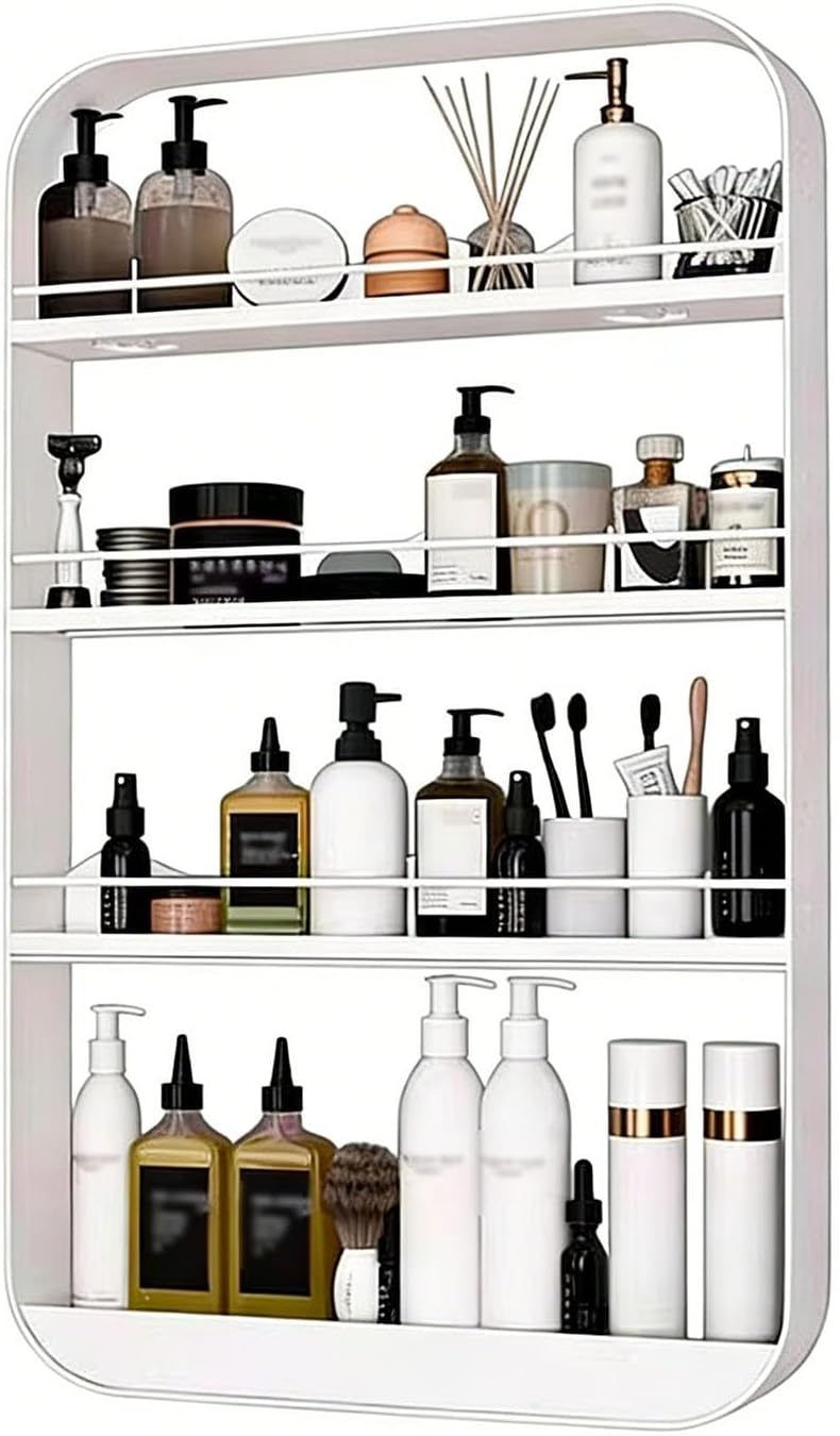 Wall Mount Organizer Floating Bathroom Shelves No Drill Adhesive Makeup Storage Rack Hang Decorative Over The Toilet Shelf(White,50x70cm)