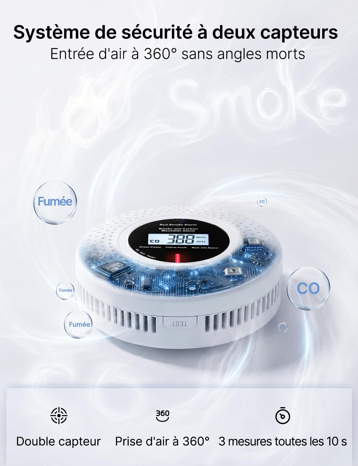 MOES Détecteur Intelligent de Fumée et Monoxyde de Carbone Zigbee, 2 Pcs | Passerelle Zigbee requise, durée de vie 10 ans, données LCD en temps réel, alarme 85 dB, contrôle par application
