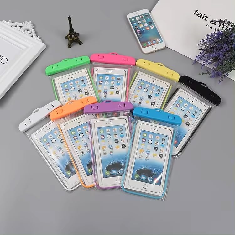 Image of Mobile Phone Waterproof Pouch Universal Size Transparent for All Smart Phones - Multicolor (Pink Black)