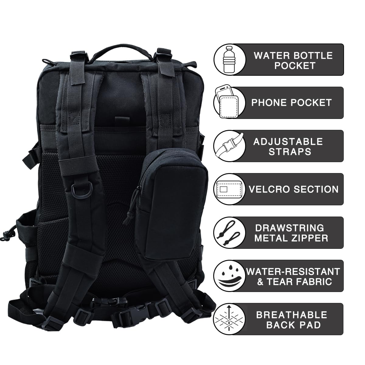 Mochila táctica militar, resistente para trabajo y laptop Molle, mochila militar para senderismo, camping, viajes, pesca, gimnasio, Negro -, L, Militar
