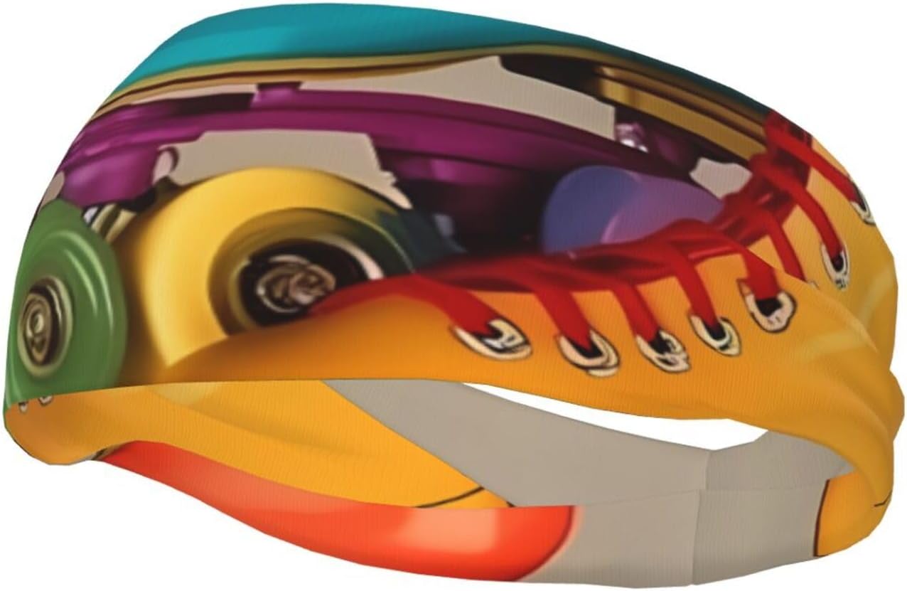 Retro Colorful Roller Skates Sports Sweatband Head Bands for Women Men, Lightweight Breathable Non Slip Workout Headbands Hairband for Fitness Running Cycling Hiking Yoga