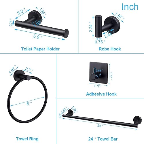 Miniatura 7 de TocTen Juego de 6 piezas de accesorios de baño de acero inoxidable 304, juego de toallero, incluye toallero, anillo de toallero, soporte para papel