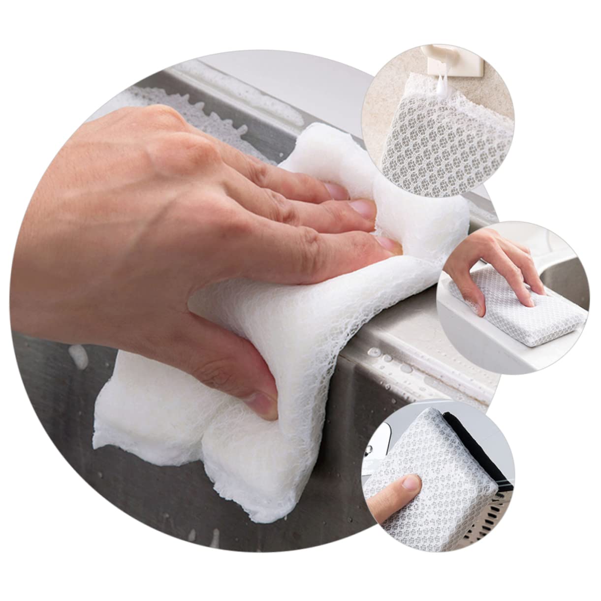 VERDANVERSE 10Pcs Reusable Sponge Scouring Pads Dual Sided Kitchen Cleaning Sponges for Dishes Non Scratch Scrub Sponge Pads for Sink and Surfaces Heavy Duty Grey Design