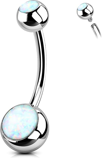 Melighting G23 Titanium Belly Button Ring 14G Opal Belly Bar Internally Threaded Navel Ring 10mm/12mm/14mm/16mm Navel Piercings Bar Belly Piercing Jewellery for Women Girls