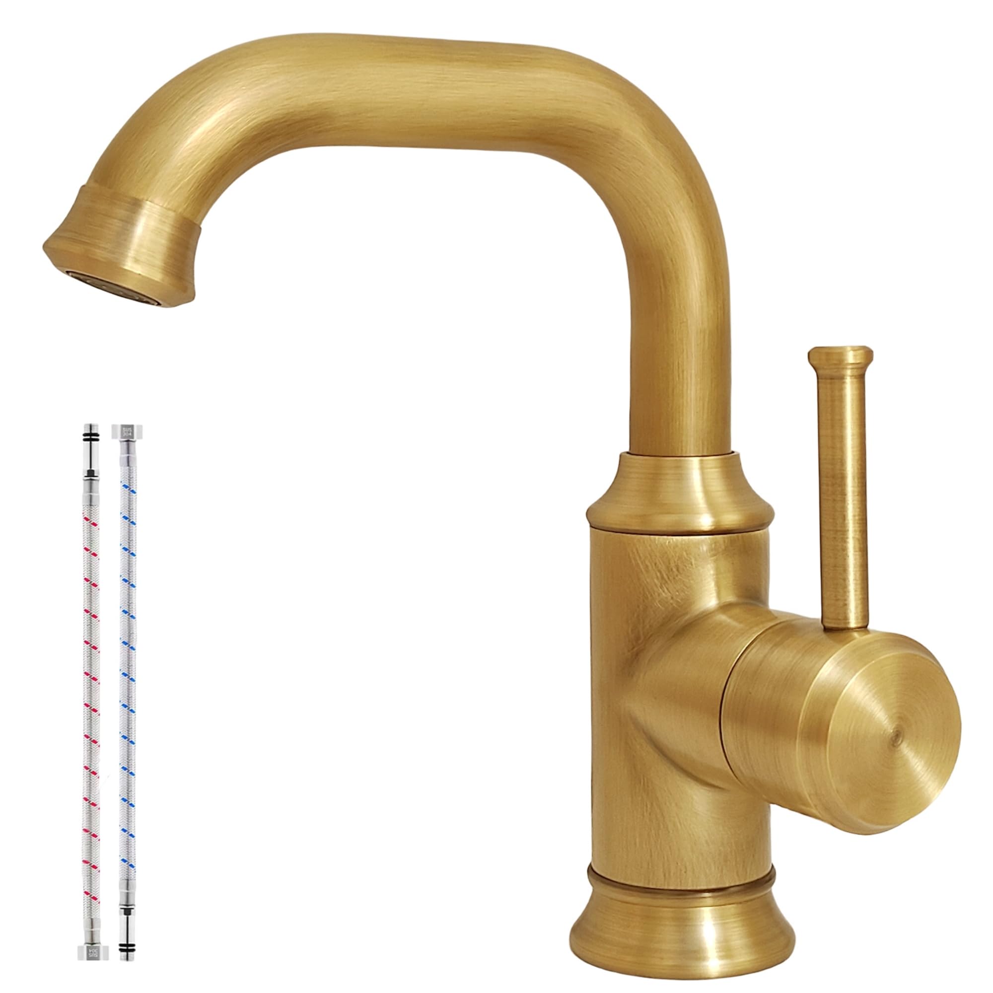 Wasserhahn Bad Antik Messing, Retro Waschtischarmatur | Vintage Einhebel Mischbatterie Waschbecken, 360° Schwenkbar, Kalt-und Warmwasser, Keramikkartusche, G3/8 für Badezimmer