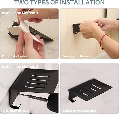 Miniatura 5 de 2 jaboneras de acero inoxidable para montaje en pared, jabonera autodrenante con 2 ganchos para ducha, baño, fregadero de cocina