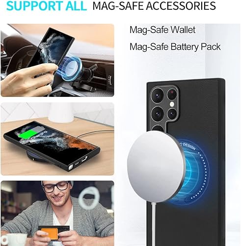 Miniatura 4 de Funda ultra magnética compatible con Samsung Galaxy S22 con protector de pantalla, compatible con Magsafe Funda protectora de piel de lujo, TPU