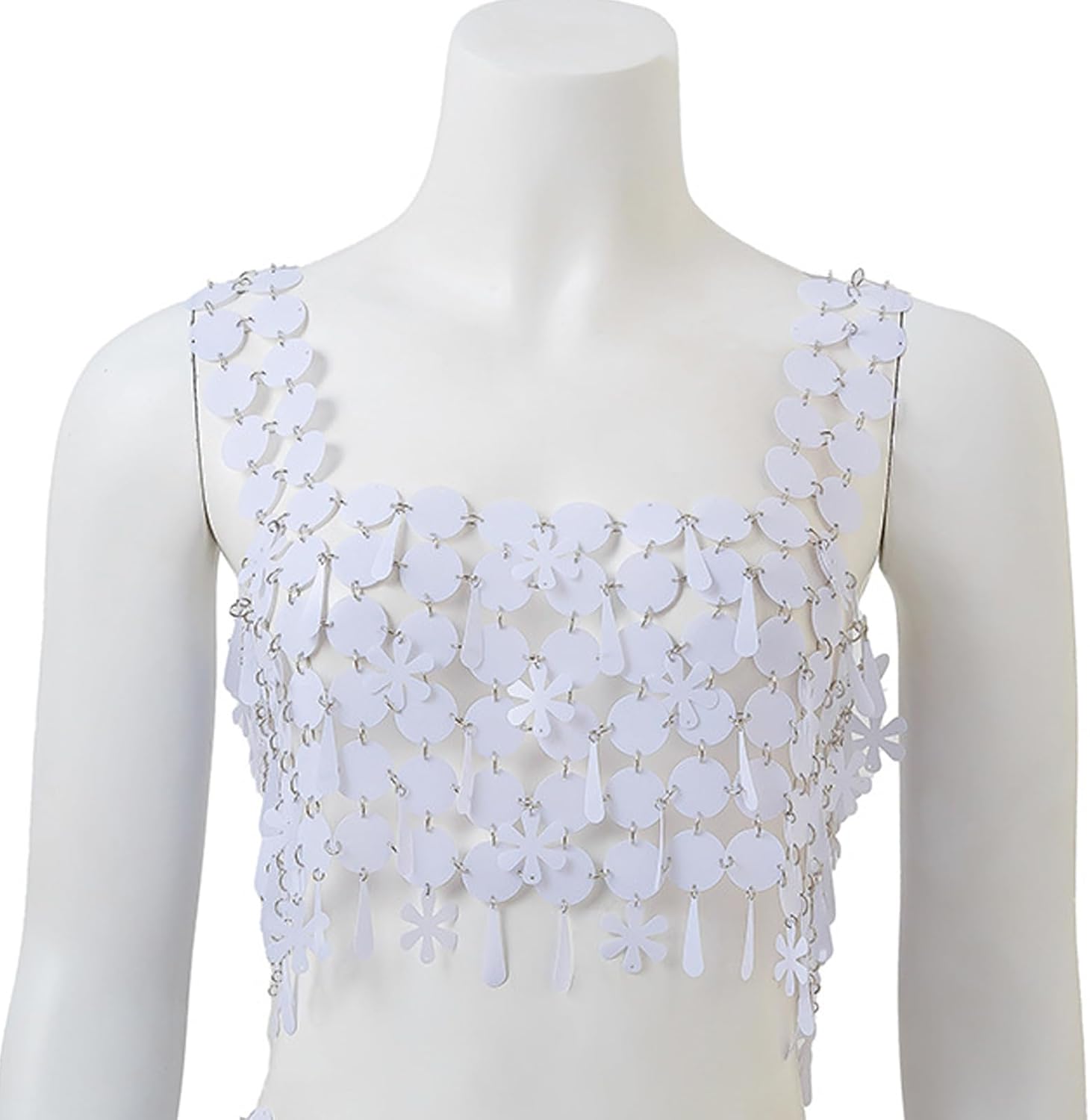 Summer Sequin Backless Crop Tank Tops Outfit Bra Bikini Lingerie Festival Rave Body Chain Jewelry for Women