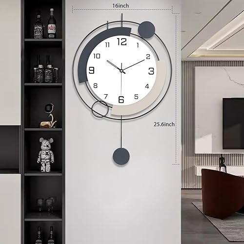 Miniatura 5 de Relojes de pared decorativos con péndulo, cuarzo de calidad silenciosa, funciona con pilas, reloj de pared grande de metal para sala de estar,
