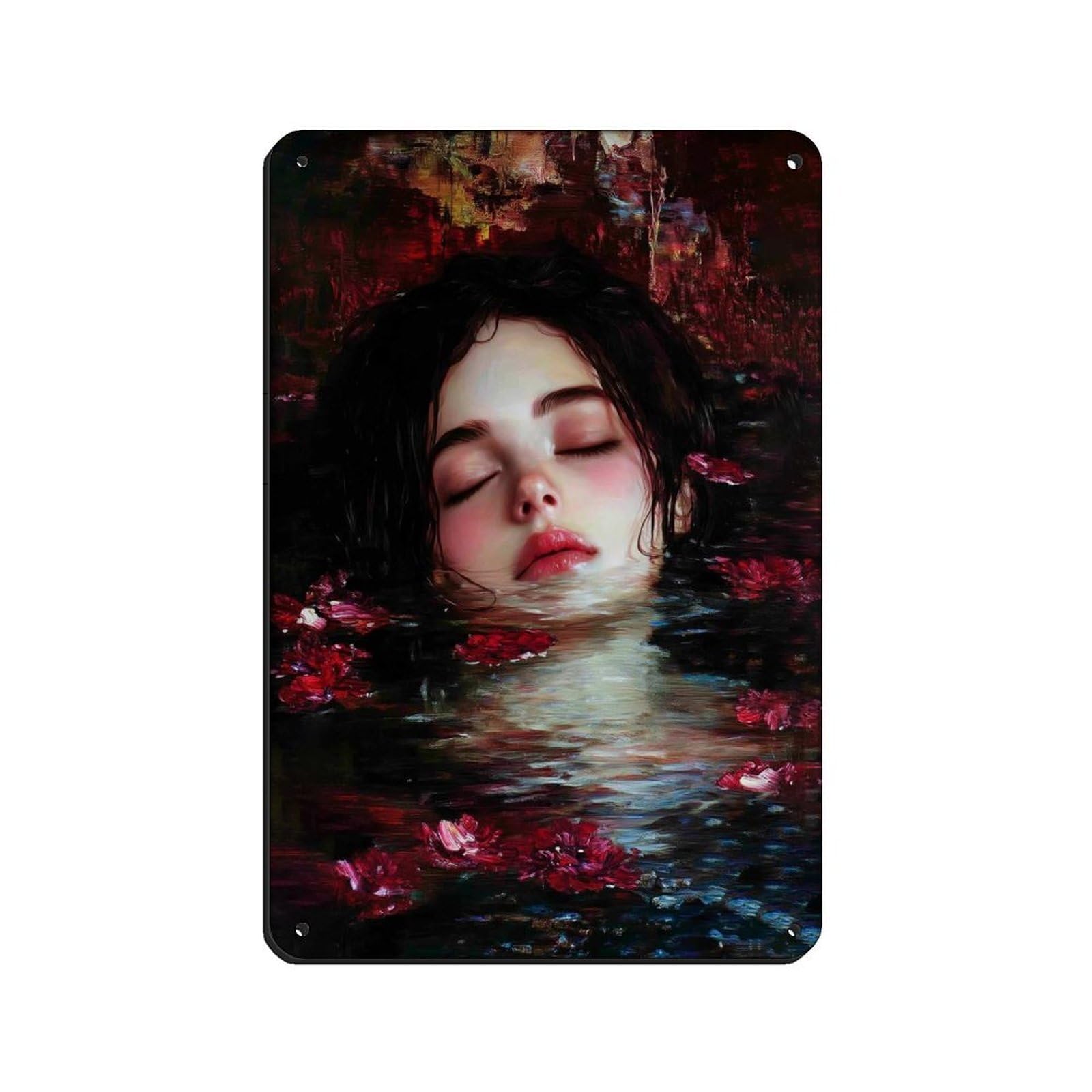 Ophelia Dark Academia, Moody Victorian Floral Painting Retro Poster Metal Tin Sign Chic Art Retro Iron Painting Bar People Cave Cafe Family Garage Poster Wall Decoration 8x12inch(20x30cm)
