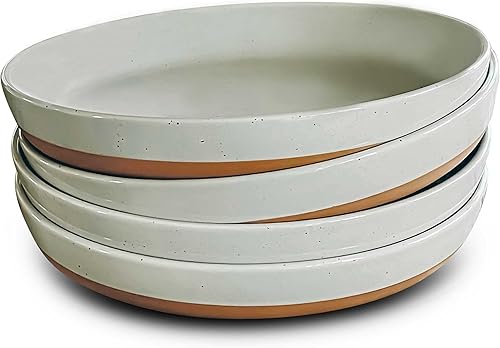 Mora - Juego de cuencos planos de cerámica para pasta de 4 a 35 onzas, platos aptos para microondas con borde alto, vajilla moderna de porcelana