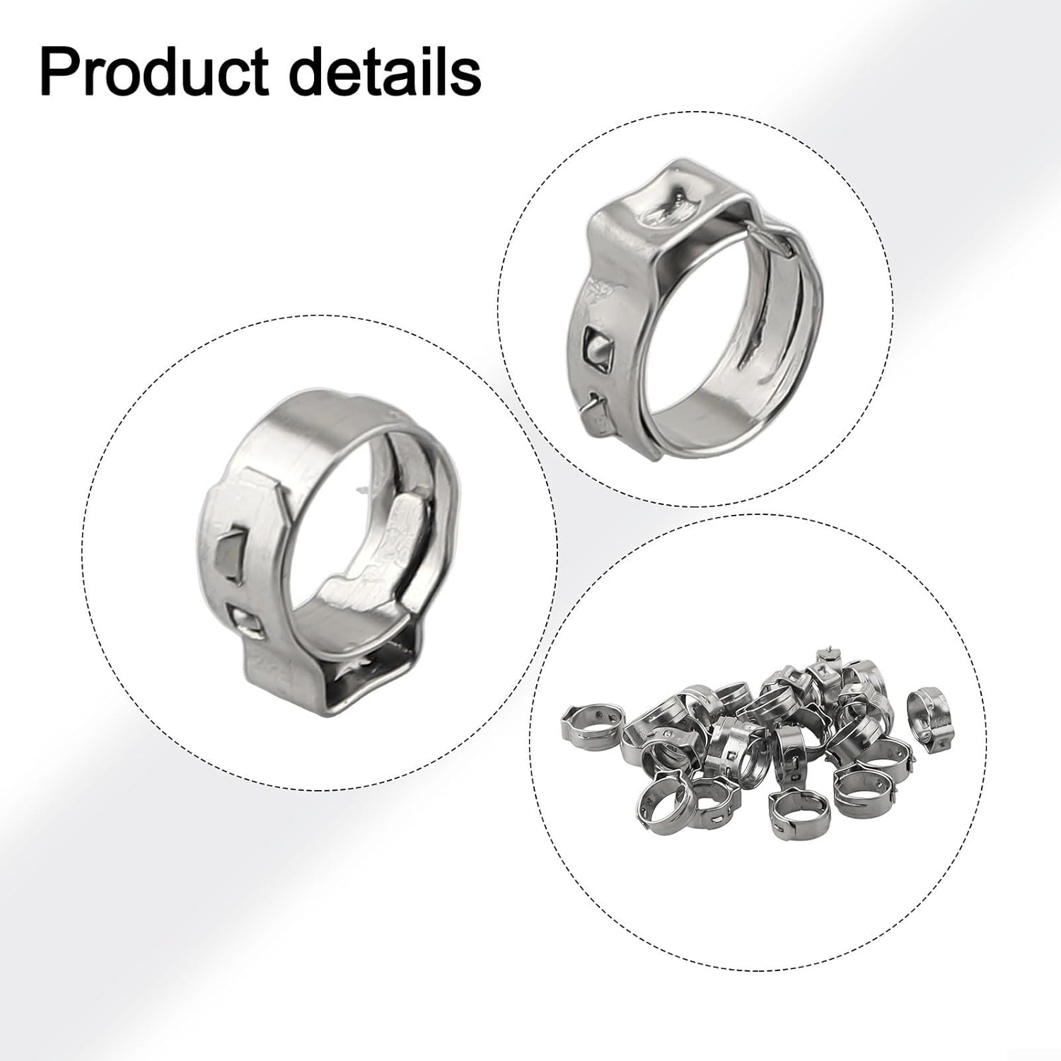 25 Pcs Stainless Steel Hose Clamps 304 Single Ear Stepless Design for Plumbing and DIY Hose Sealing(14.5MM)