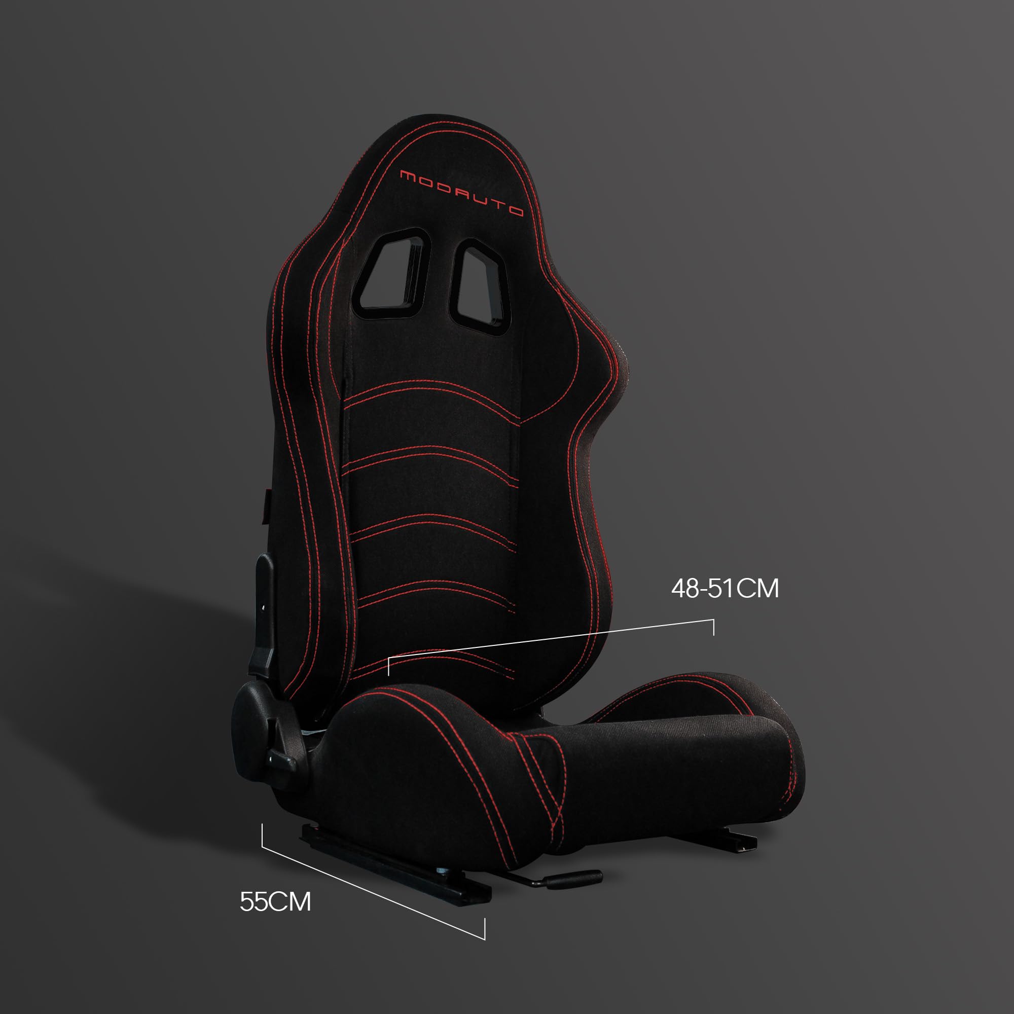 MODAUTO Asiento Deportivo Coche,Semibaquet Ajustable,de Tela,Adaptable para Coches,Ríeles incluidos,Conductor y Pasajero, para Coche y Simulador de Conducción,Modelo M-N190L,Negro Logo