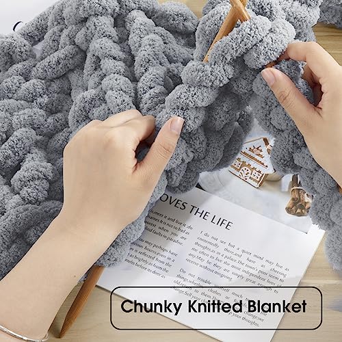Hombys Light Grey Chunky Chenille Yarn for Crocheting & Knitting, Super Bulky Thick Fluffy Yarn for Hand Knitting Blanket, Soft Plush Yarn, 8 Jumbo Pack (27yds, 8 oz Each Skein) by HOMBYS - Image 5