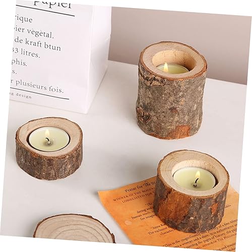 Vista 3 de DOITOOL 2 portavelas de tocón de árbol, candelabros rústicos para decoración de bodas