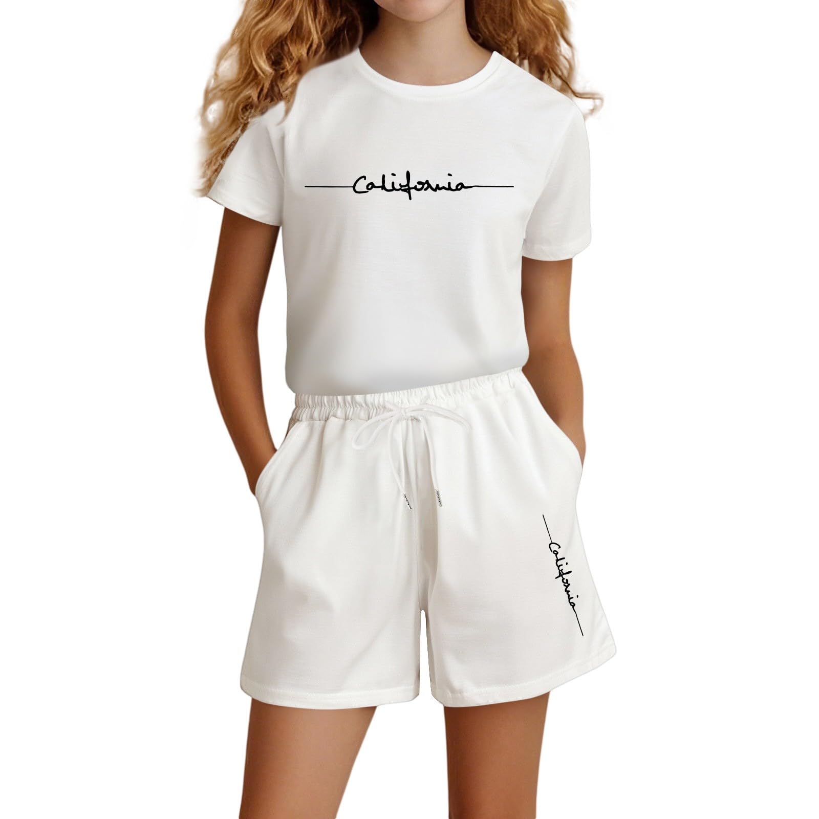 Générique Filles Ensembles de Vêtements Été Ensemble décontracté Fille Manches Courtes imprimé Lettres vêtement Enfant Confortable Mode été Quotidien