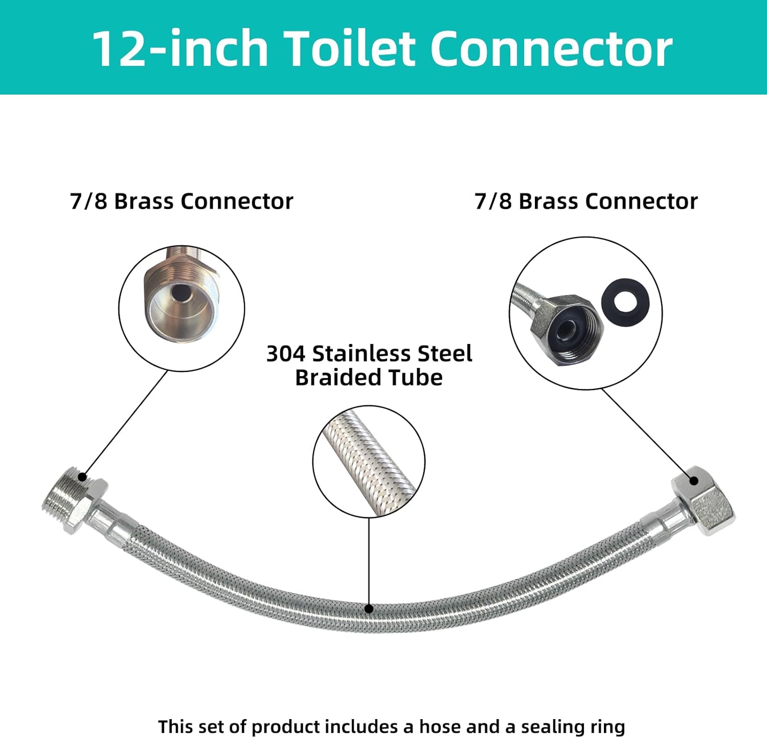 Toilet Hose 7/8 Female to 7/8 Male Ballcock Toilet Supply Line Brass Threaded Connector Hose Extension Bidet Sprayer Adapter Water Tank Connection 12 INCH