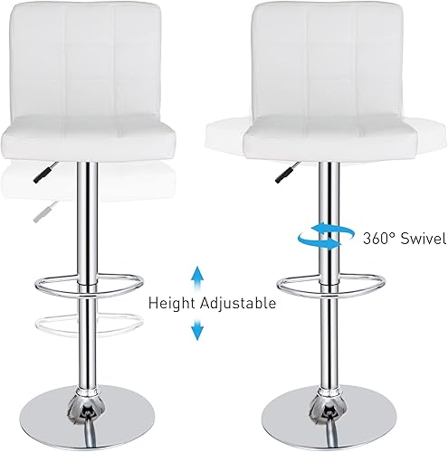 Miniatura 7 de SUPER DEAL Juego de 4 taburetes de bar para isla de cocina, modernos taburetes giratorios de piel sintética ajustables con respaldo cuadrado de
